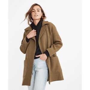 Madewell Eldridge Zip Wool Coat in Insuluxe Fabric in Golden Green Melange XS